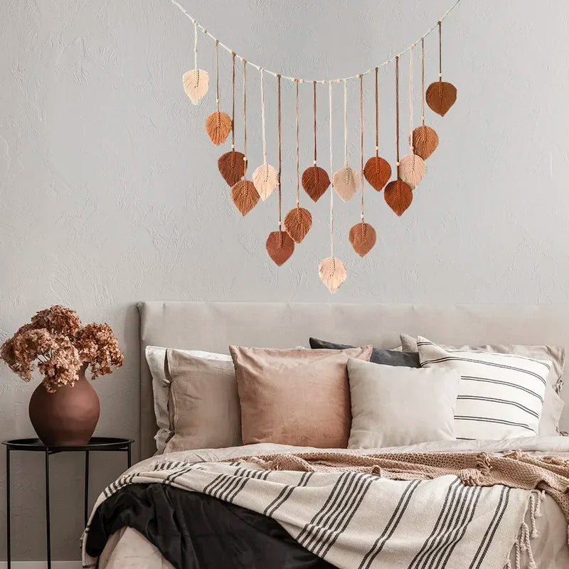 Boho Macrame Leaf Wall Hanging Decor for Living Room & Bedroom