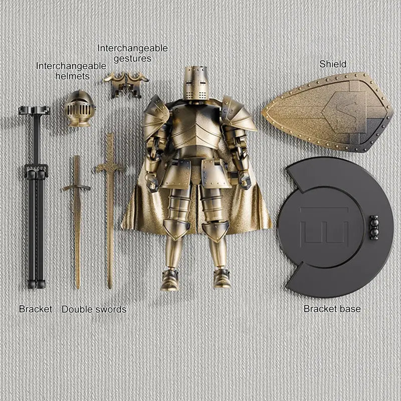 Medieval Knight Action Figure with Flexible Joints & Detachable Base - Full Body Model, Multi-Color