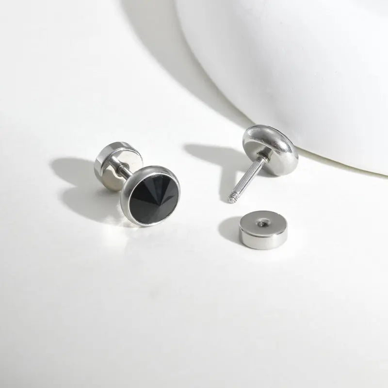 Multi-Faced Zircon Stone Earrings for Men - Screw Back Barbell Jewelry