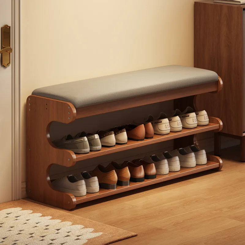 Upholstered Shoe Storage Bench with Flip Top Seat Entryway Organizer
