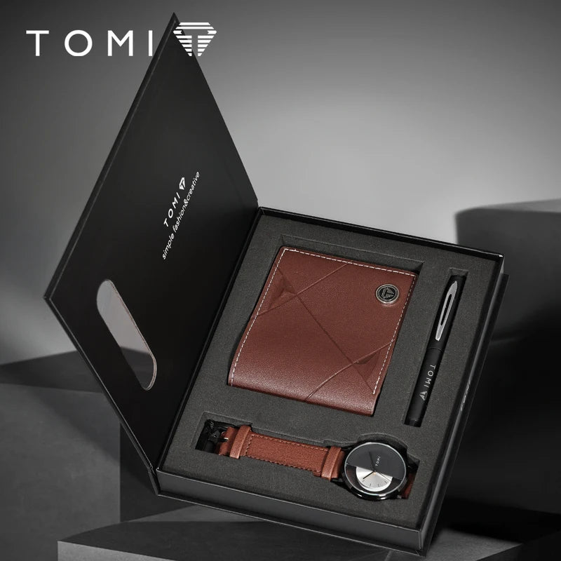 Luxury Business Gift Set - Men’s Watch Wallet Pen Box Set with Clock Accessories