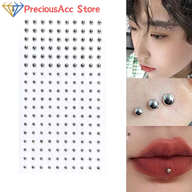 Fake Eyebrow Lip Nose Piercing Stick-On Facial Jewelry Set - Non Piercing Face Stickers