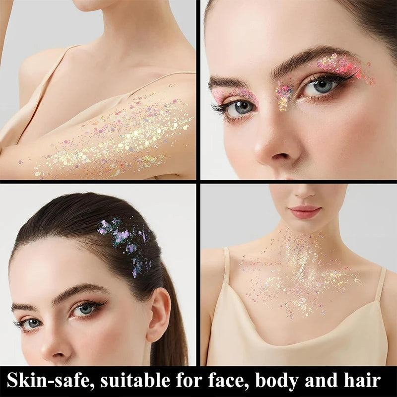 UV Glow Glitter Gel for Face & Body - Waterproof Long-Lasting Festival Makeup