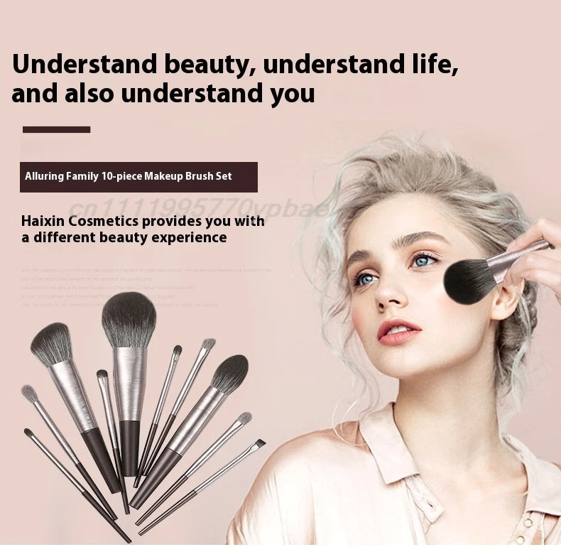 10Pcs Makeup Brush Set - Professional Eyeshadow, Foundation, Blush & Powder Brushes with Bag