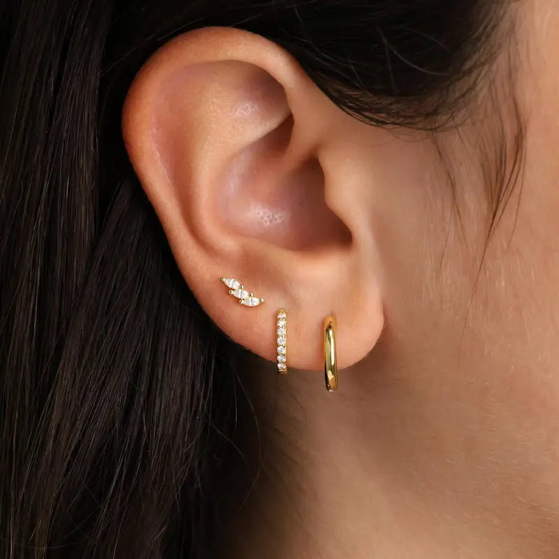 3-Piece Stainless Steel Hoop Earring Set for Women with Zircon Flower Studs
