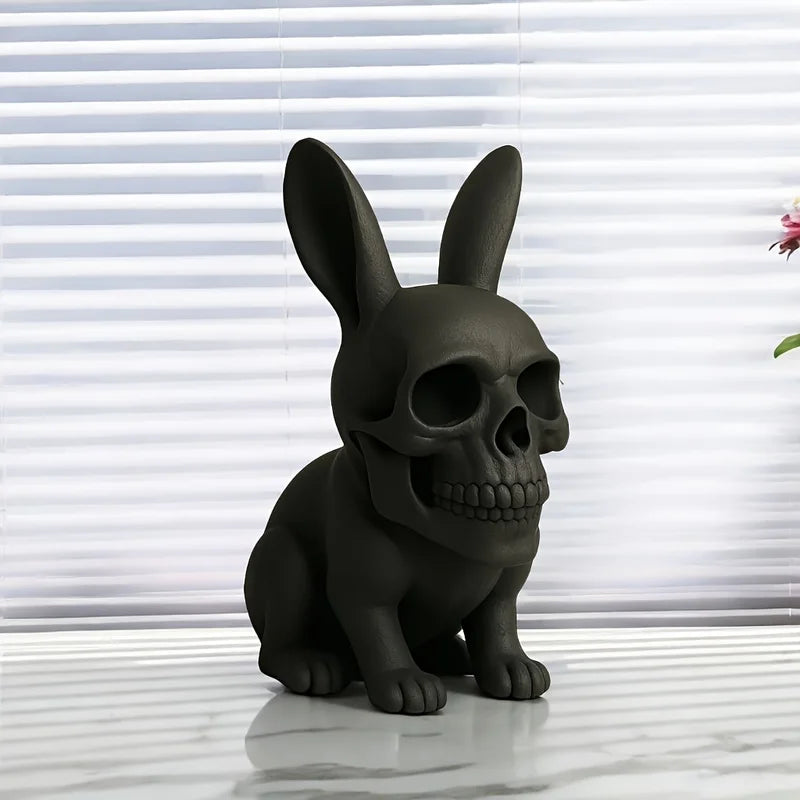 Punk Style Rabbit Skull Statue Halloween Easter Decor Gothic Home Ornament