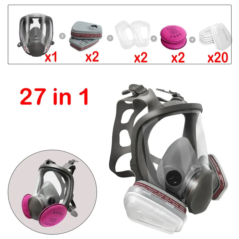 Full Face Gas Mask Reusable Large Size Respirator Chemical Dust Protection