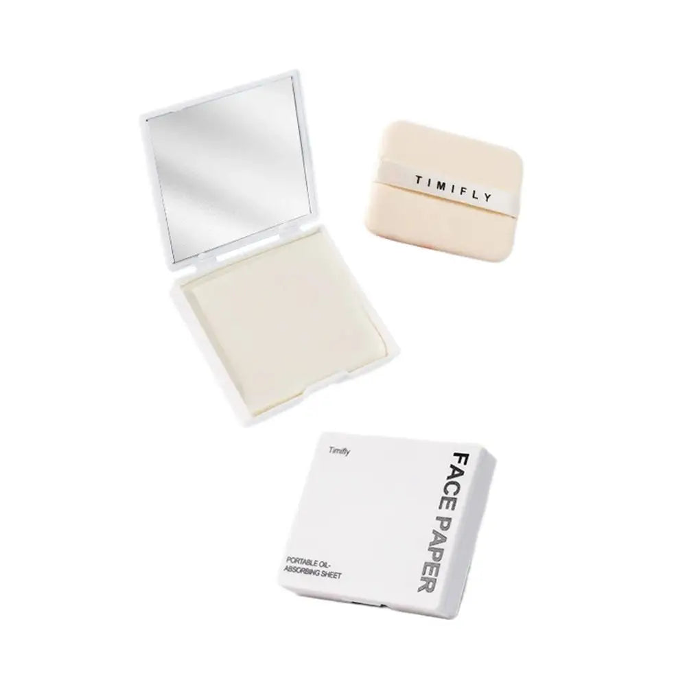 Facial Oil Blotting Paper with Mirror & Powder - Natural Bamboo Charcoal, Portable