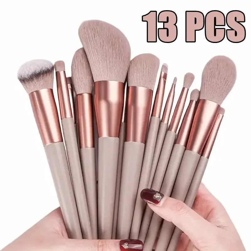 13-Piece Soft Fluffy Makeup Brush Set for Face & Eye Cosmetics - Multiple Handle Colors