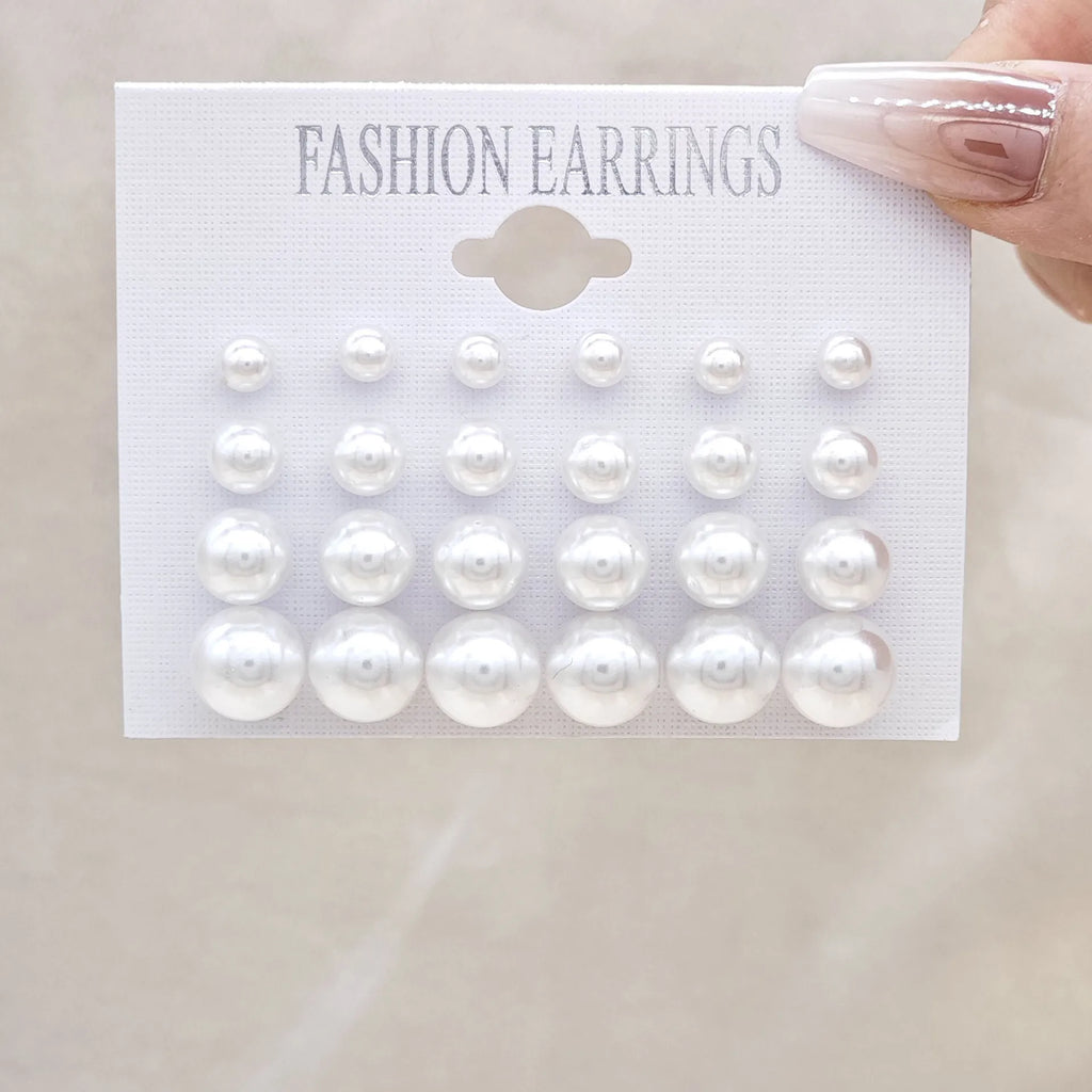 12-Pair Pearl Imitation Women's Earring Set with Classic Jewelry Style