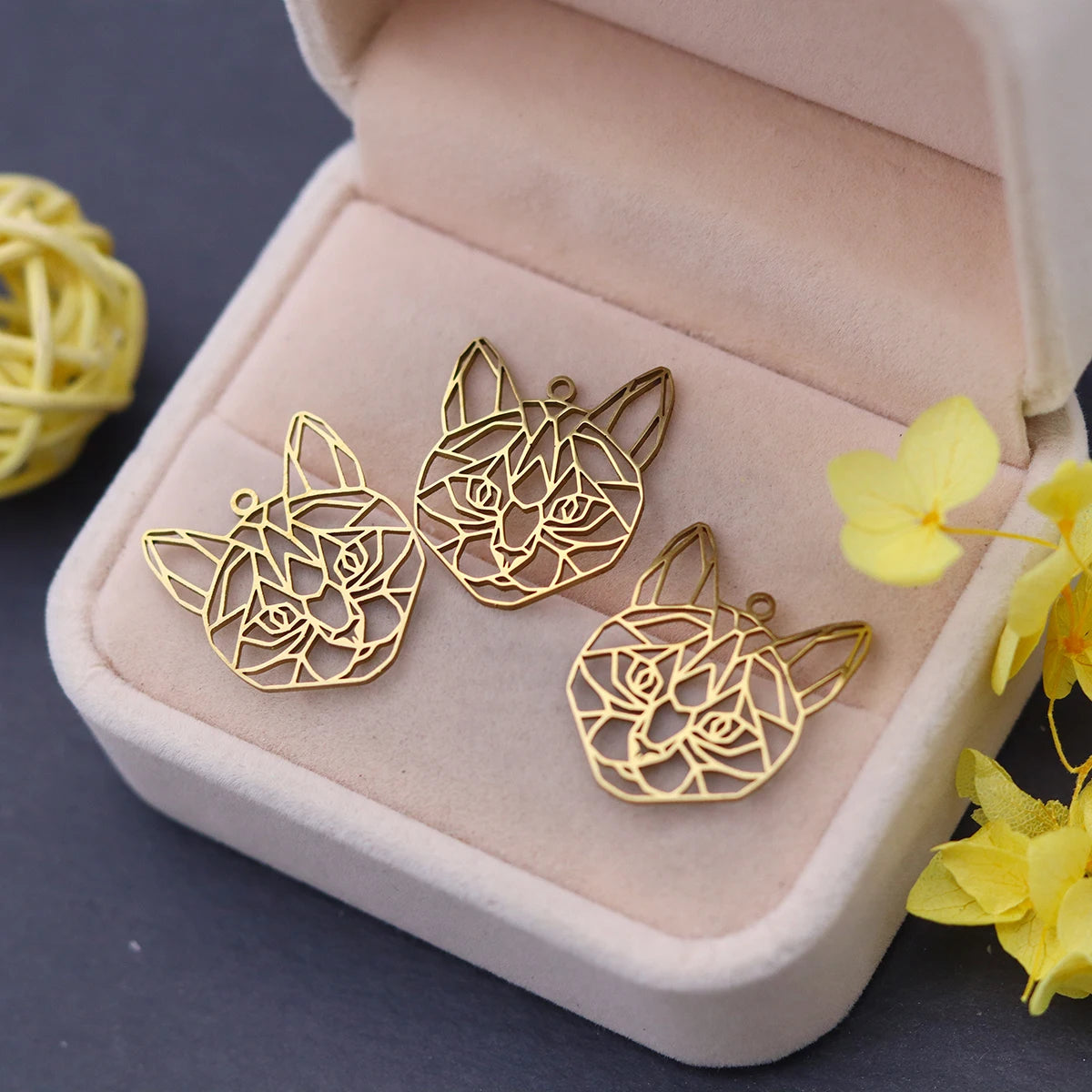3Pcs DIY Jewelry Charms Set - Bee Cat Heart Clover Wolf Head Stainless Steel Pendants