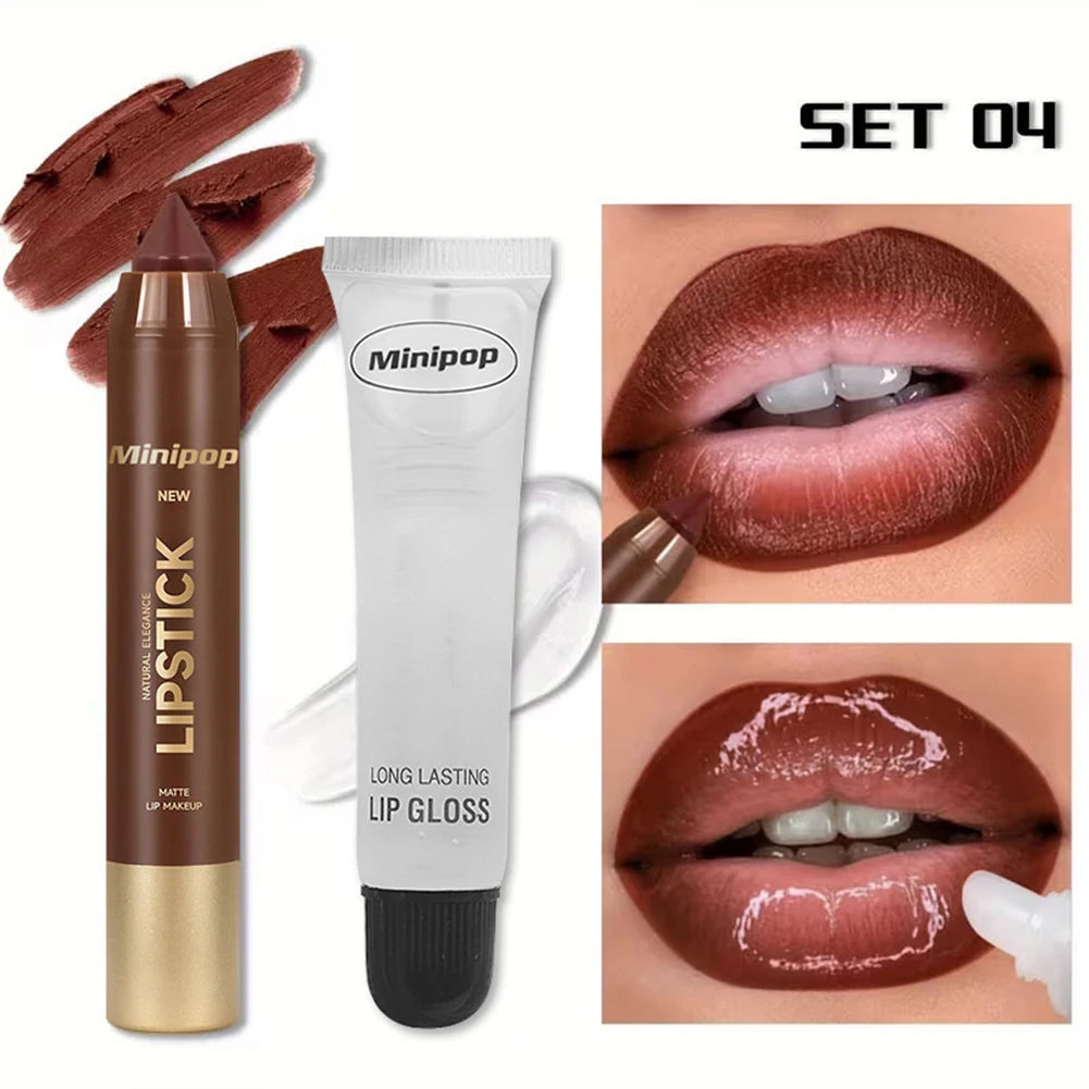 Lip Gloss and Lip Oil Set - Waterproof Matte Lip Liner & Gloss for Women