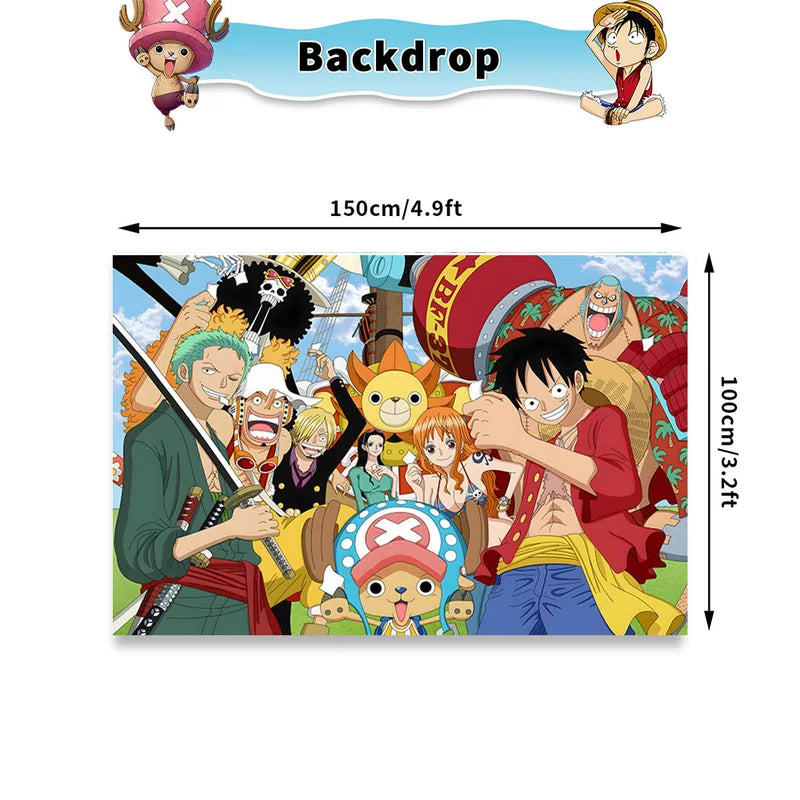 One Piece Birthday Party Decor Set with Plates Banner Balloons Cake Topper