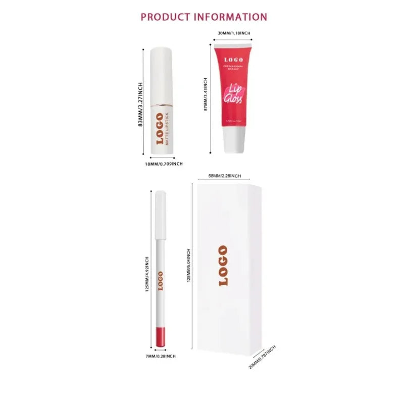 3-in-1 Lip Makeup Set Including Lip Liner, Matte Liquid Lipstick & Lip Gloss