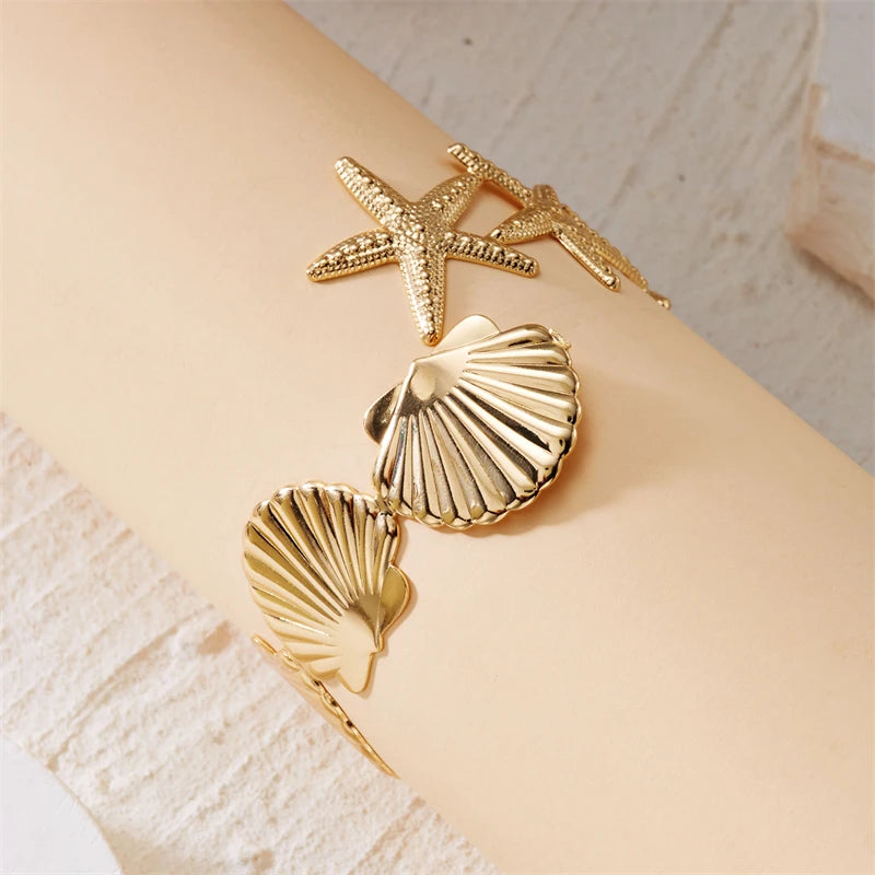 Sea Star Starfish Shell Upper Arm Bracelet for Women Beach Vacation Jewelry Adjustable Nautical Armlet