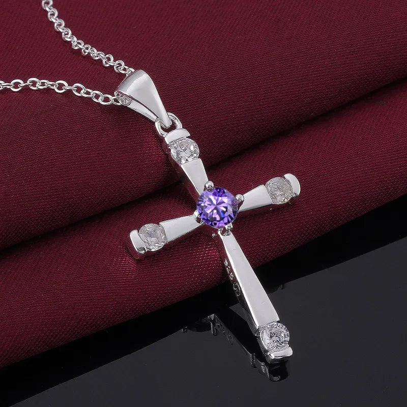 Sterling Silver Cross Pendant Necklace for Women Christmas Gift Jewelry