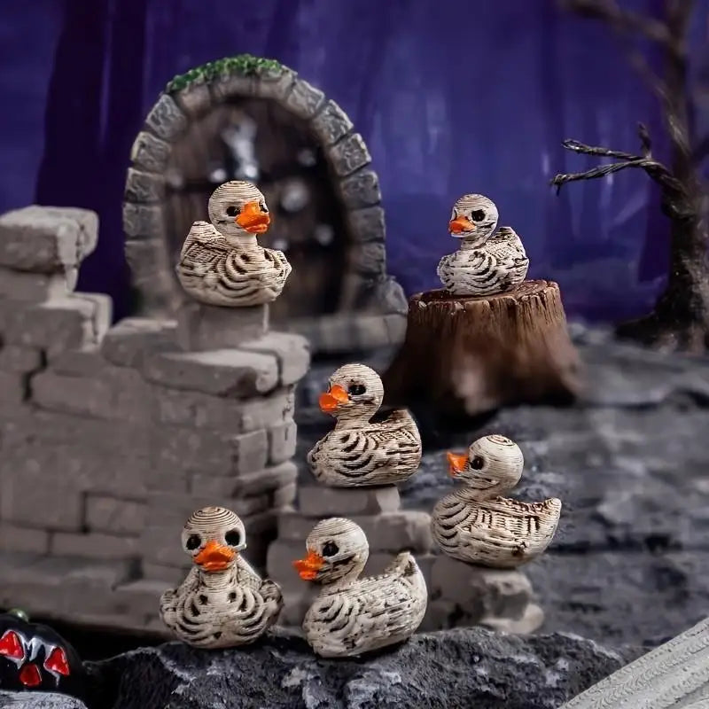 Gothic Skull Duck Resin Figurines Set for Halloween and Home Decor - 20 Pack