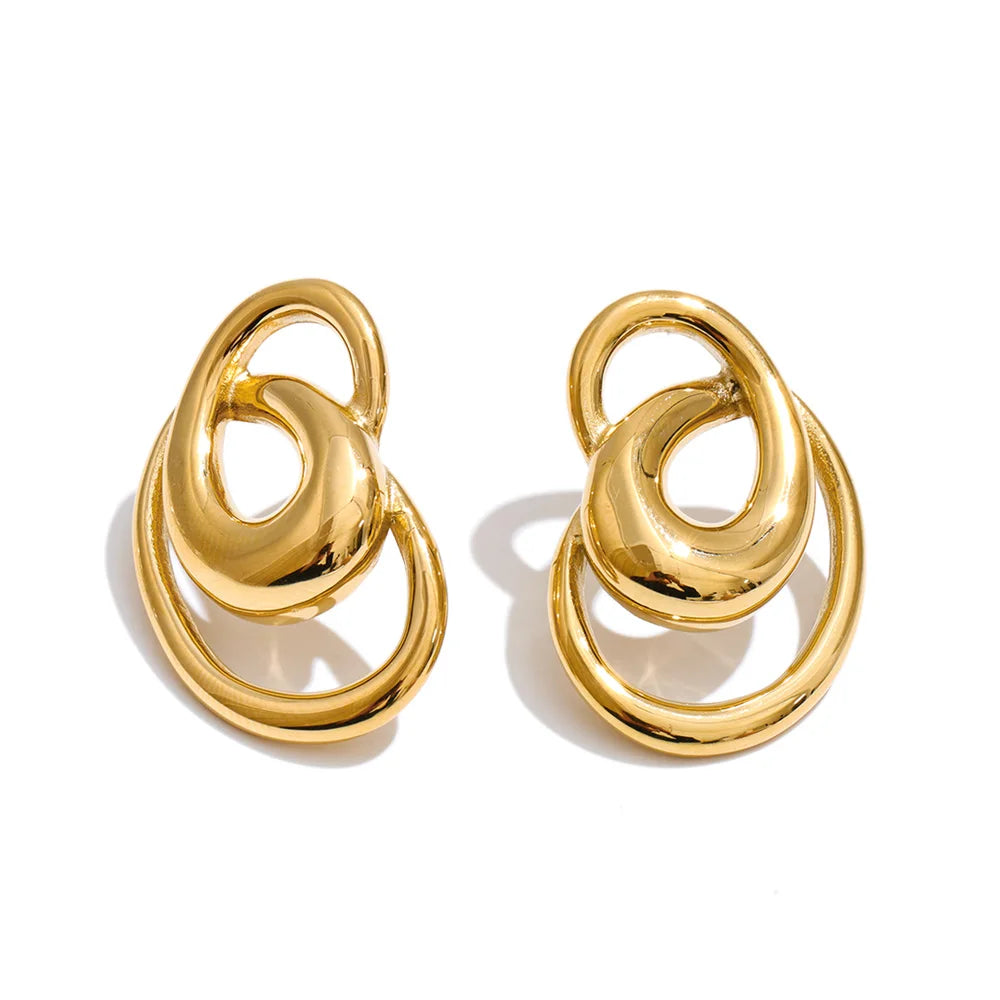 Geometric Hollow Stainless Steel Stud Earrings - Unisex Daily Jewelry