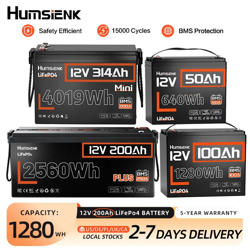 12V 100Ah 150Ah 200Ah 314Ah LiFePO4 Battery with Built-in BMS for RV Solar Energy Storage