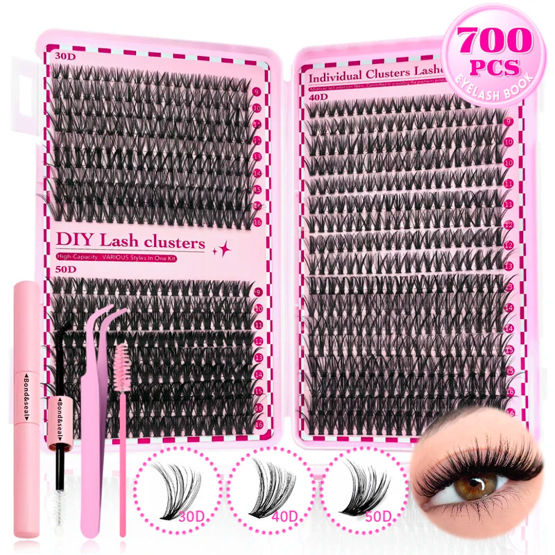 700PCS DIY Eyelash Extension Kit Mixed Length 9-16mm with D-Curl Lashes for Festive & Personal Use