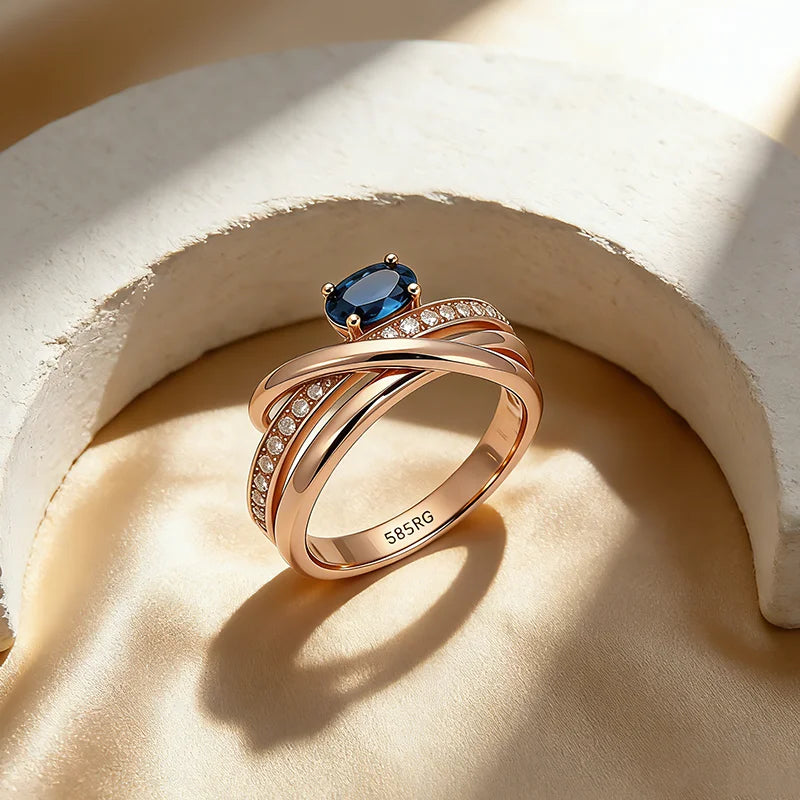 Unisex Rose Gold Cross Ring with Blue Zircon for Women Men Jewelry Gift