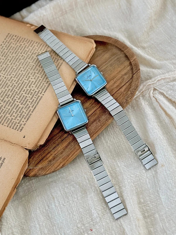 Women’s Retro Gold, Silver & Pink Quartz Watch with Stainless Steel Strap - Waterproof Casual Elegant Square Dial
