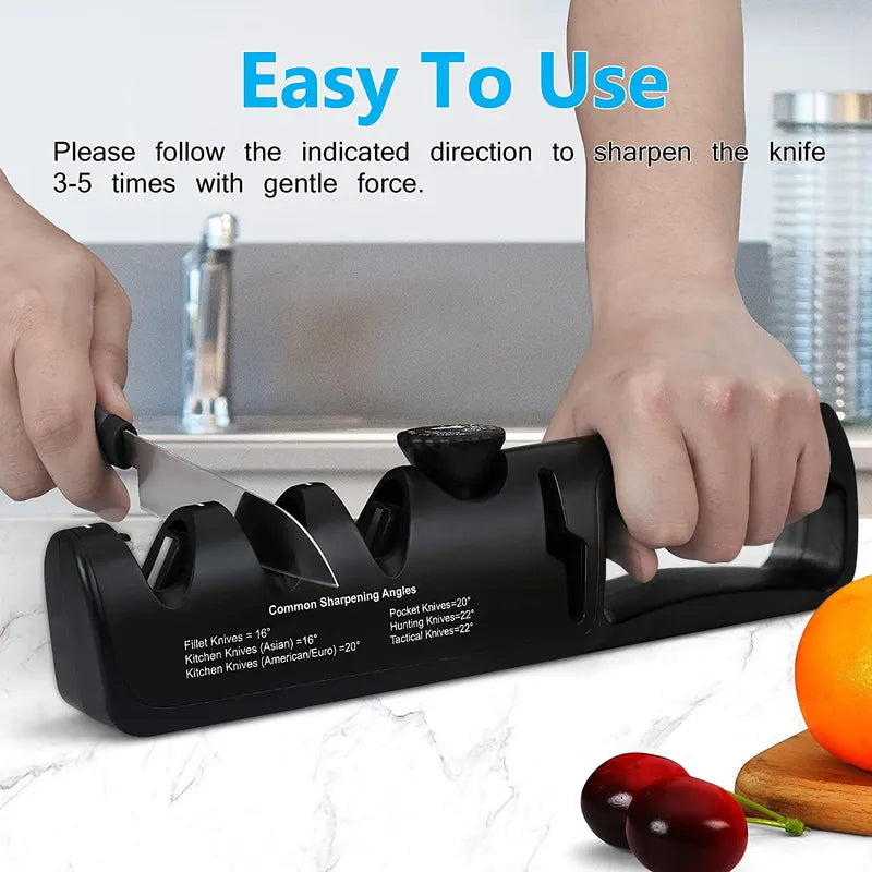 5-in-1 Adjustable Angle Kitchen Knife Sharpener with Scissor Blade Honing