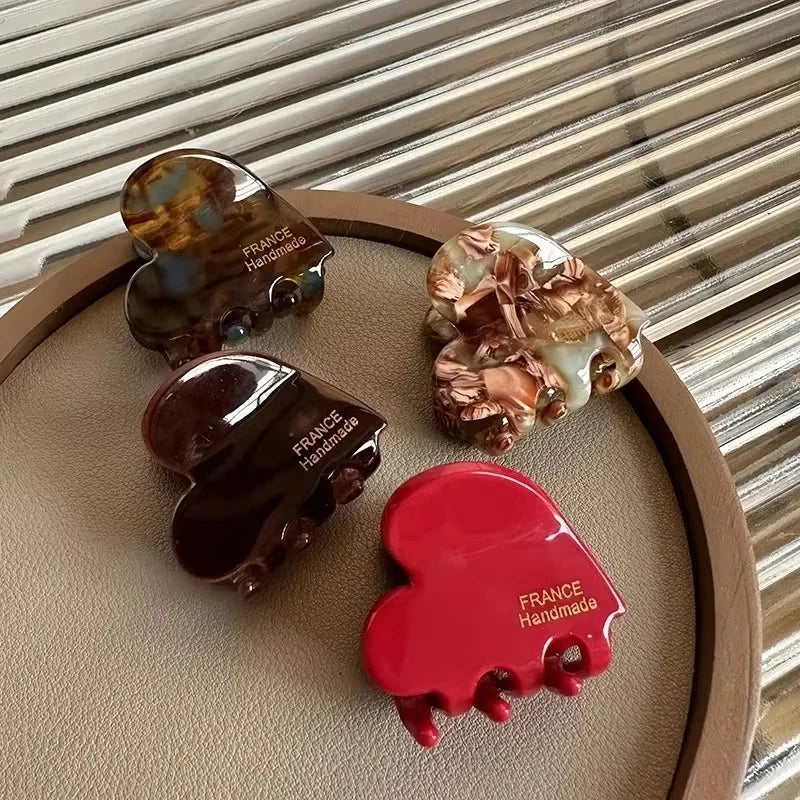 Small Heart-Shaped Hair Claw Clips - Acetate Hair Accessories for Women and Girls