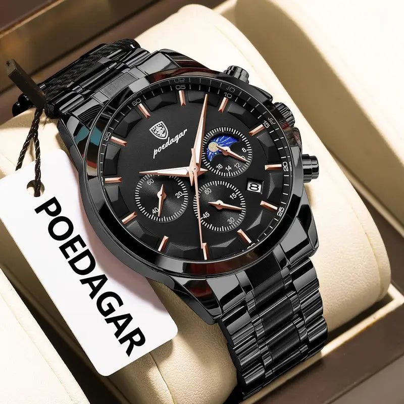 Waterproof Luminous Stainless Steel Men's Chronograph Watch - Business Casual Quartz Wristwatch