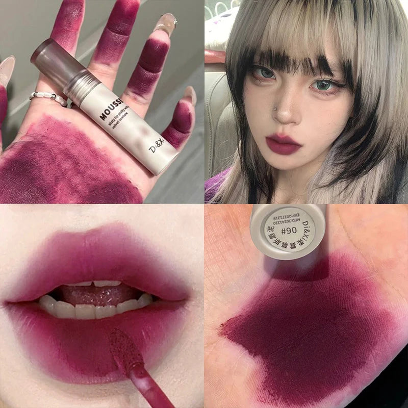 Gothic Matte Lipstick Waterproof Lip Gloss Set - Non-Stick Mud Nude Purple