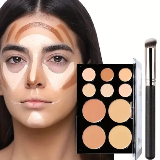 10-Color Cream Contour Palette with Brush | Waterproof Face Makeup Kit for Beginners