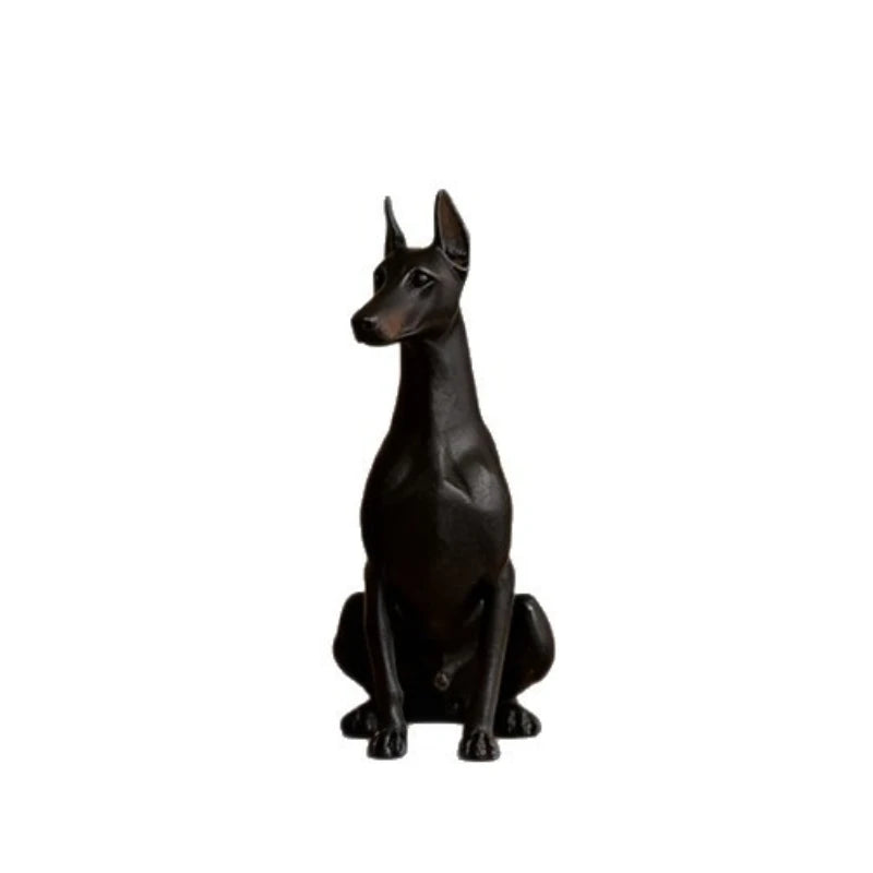 15cm Black Doberman Dog Animal Resin Statue - Realistic Home Decor Figurine