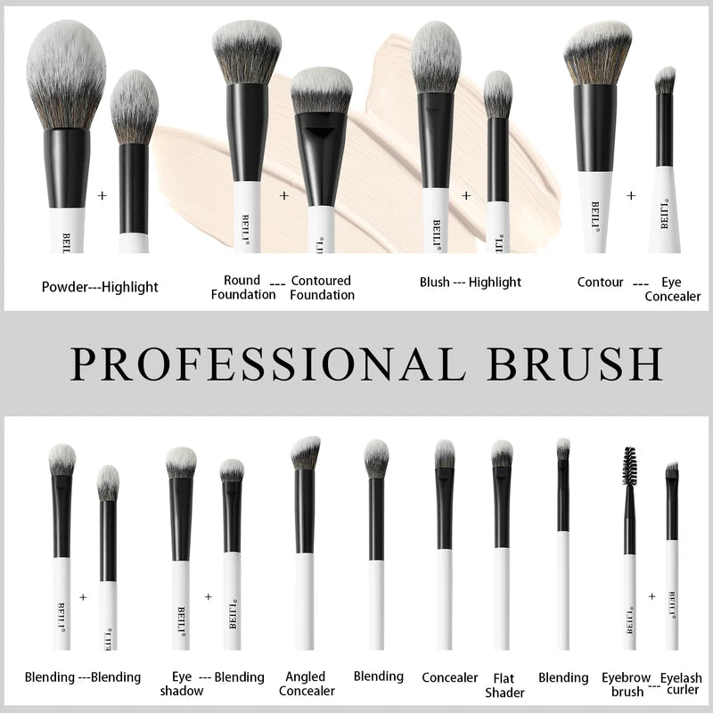 Dual-Ended Makeup Brush Set - 12 Vegan Professional Contour Foundation Eyebrow Brushes