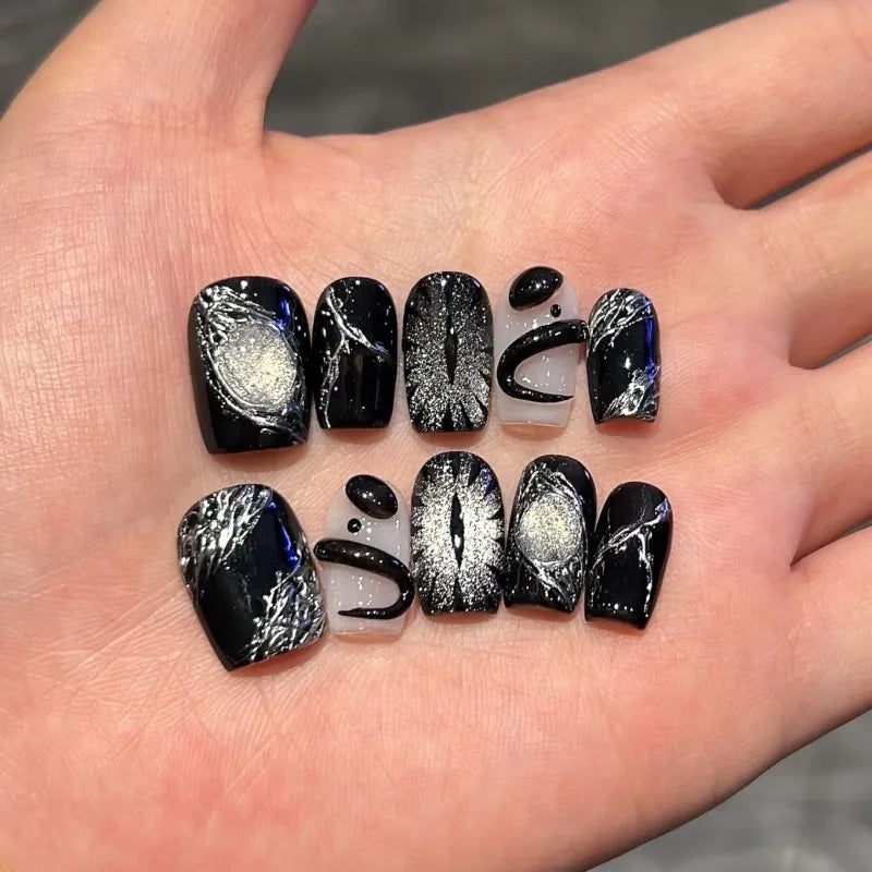 Halloween Black Snake Devil's Eye Nail Art Set - Short Armor Press On Nails
