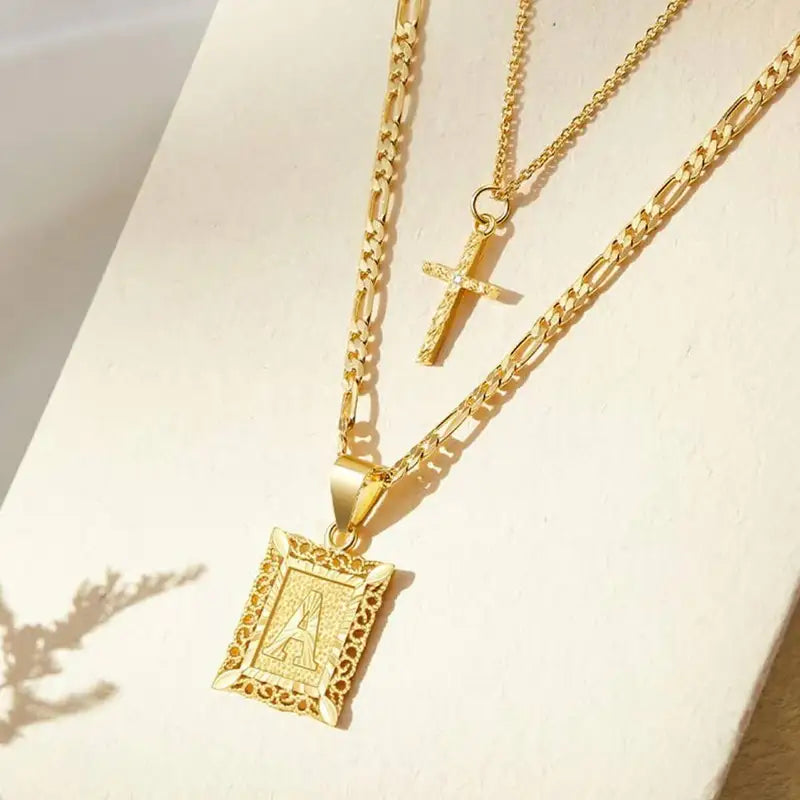 Layered Letter and Cross Necklace for Women Girls - Stylish Pendant Jewelry