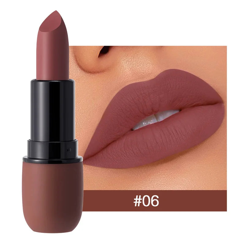 Long-Lasting Waterproof Matte Lipstick with High Pigment & Velvet Finish