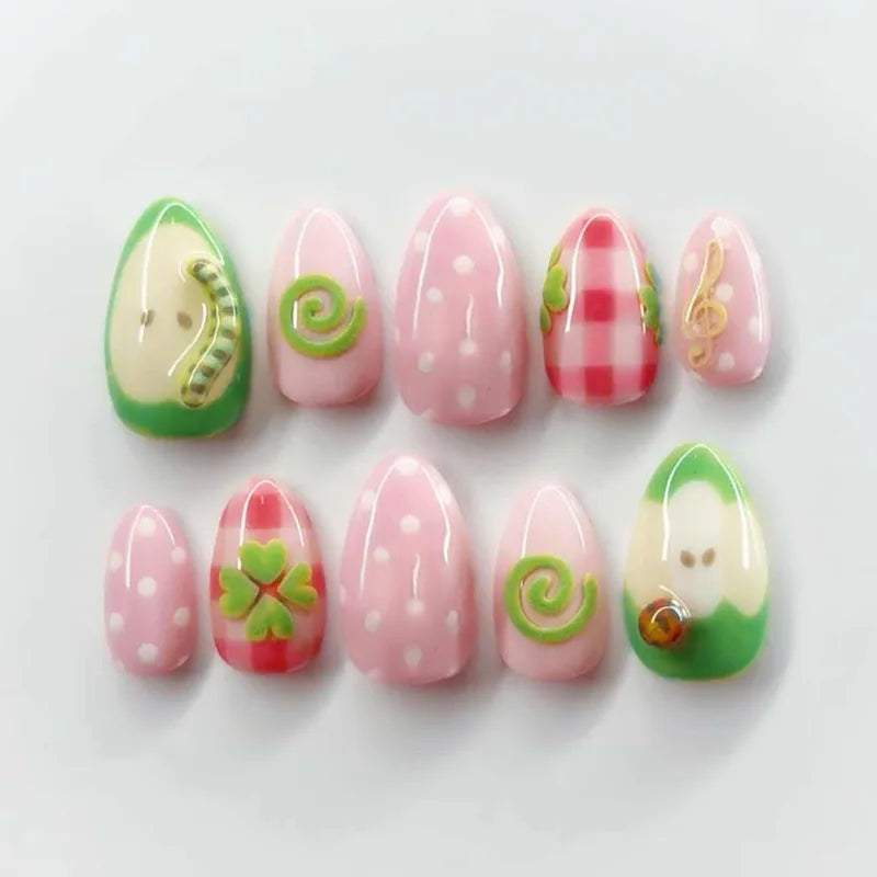 24pcs Colorful Anime Pattern False Nail Tips Almond Press-On Nails Art Set for Girls
