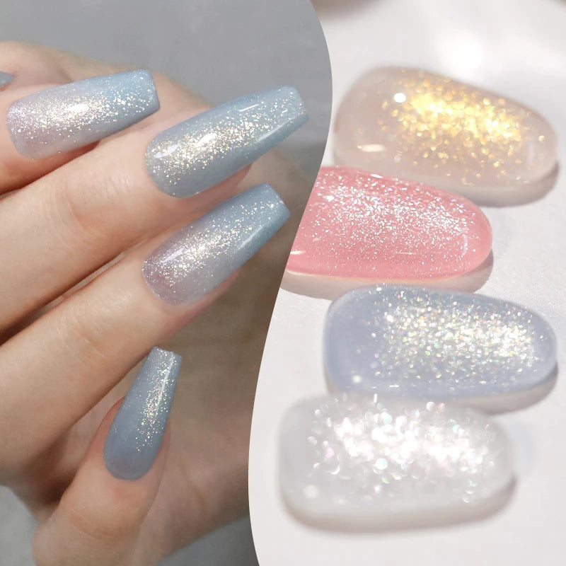 7ml Glitter Nail Gel Polish - Shiny Pearl Shell Sparkling White UV LED Varnish