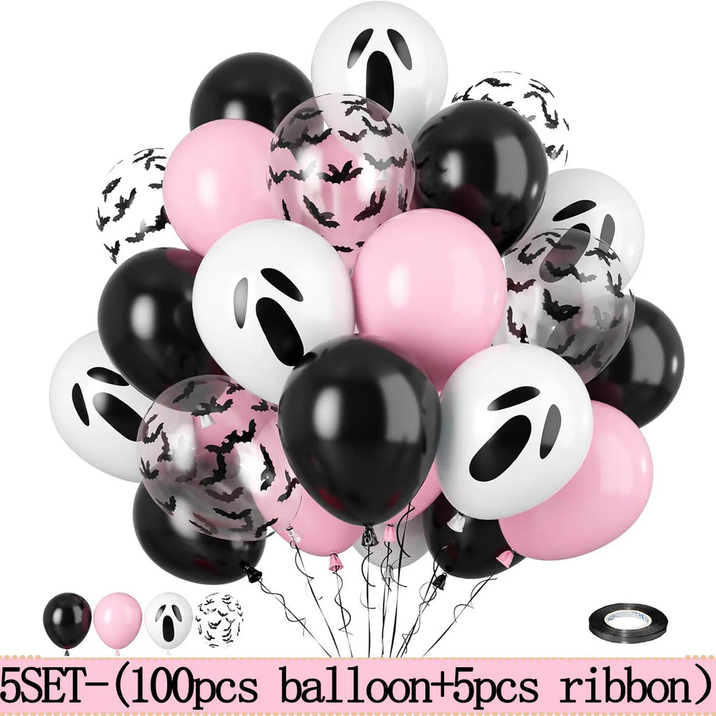 Halloween Balloons Pack - Pink Ghost, Bat Confetti, Latex Decorations for Party