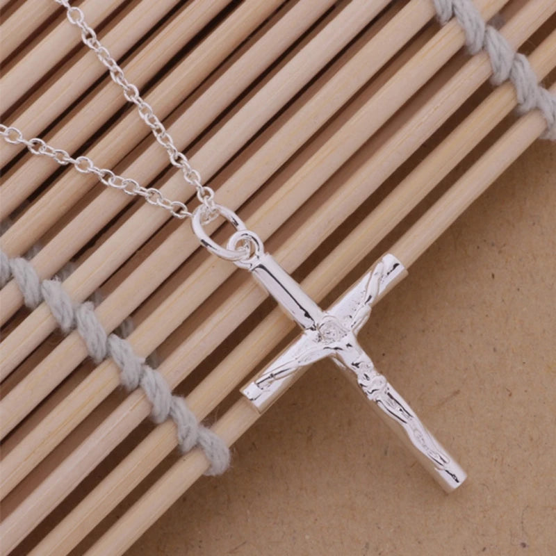 925 Sterling Silver Necklace Pendant Chain with Cross for Women Jewelry Gift