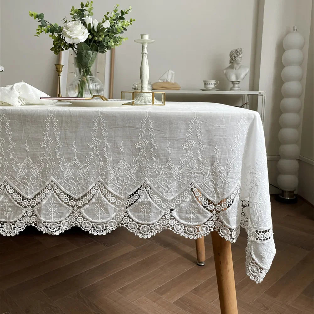 Elegant Cotton Lace Flower Tablecloth for Wedding and Home Decor
