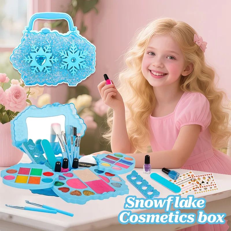 Kids Washable Makeup Kit with Snow Box & Nail Art Set - Girl Toys