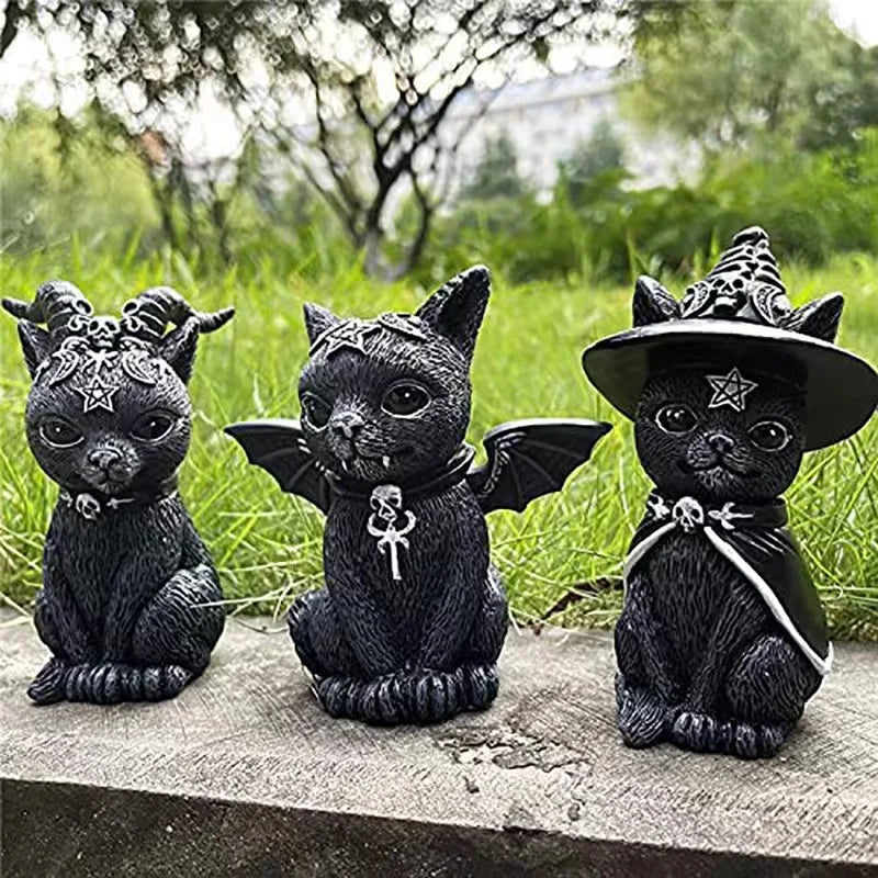 Black Cat Resin Statue Mysterious Halloween Tabletop Decoration - Cute Witch Cat Doll