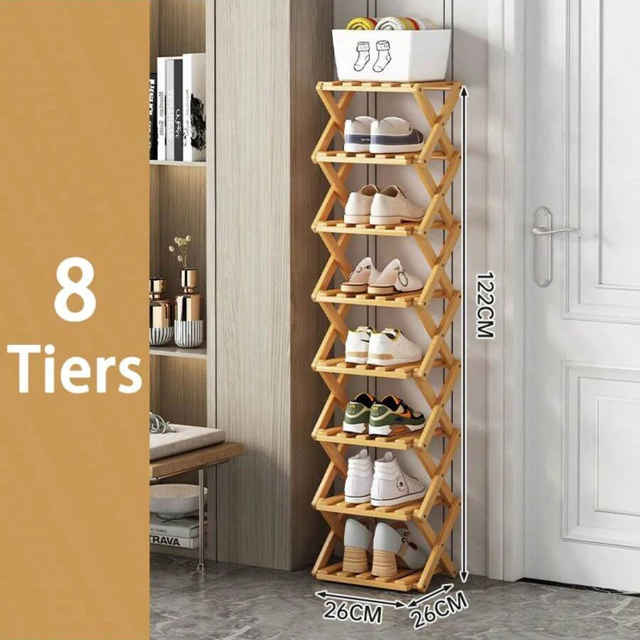 Foldable Bamboo Shoe Rack - Multi-Tier Space Saver for Entryway Storage