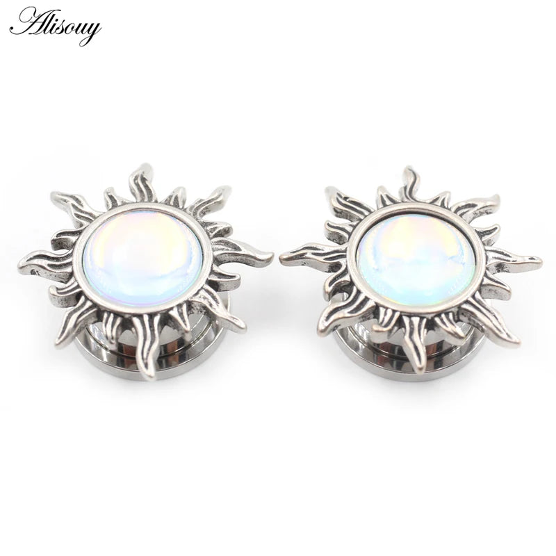 Stainless Steel Sun Enamel Thread Ear Gauges and Plugs - Multiple Sizes