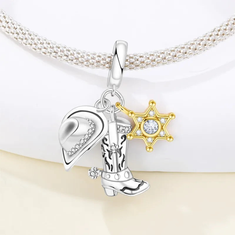 Sterling Silver Cowboy Boot Pendant Charm for Jewelry DIY Crafts Gift