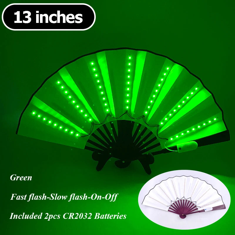 LED Neon Fan Light for Parties Raves Halloween Weddings - Multi-Color Folding Hand Fan