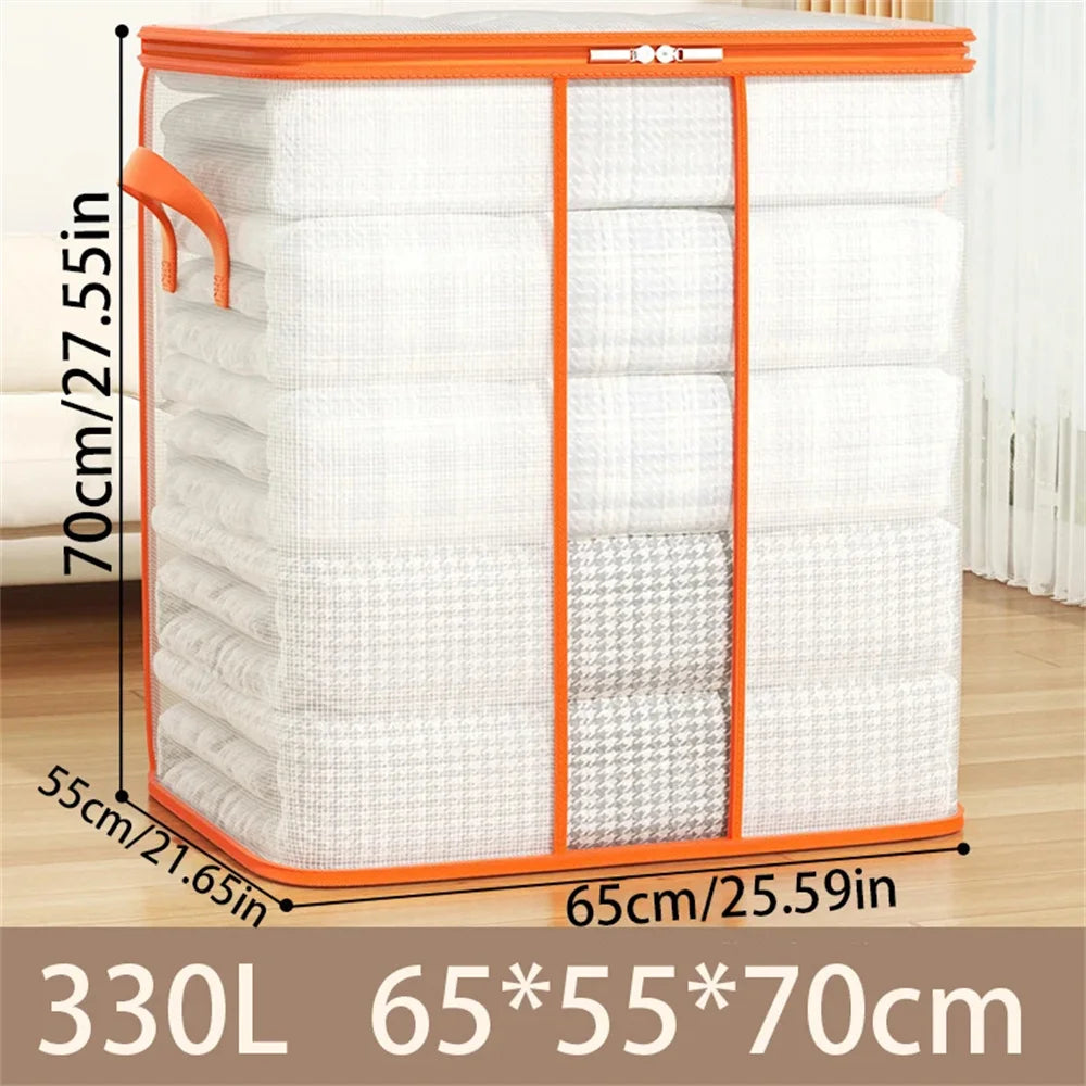 Large Portable Clothing and Quilt Storage Bag with Window - Durable Polyester Organizer