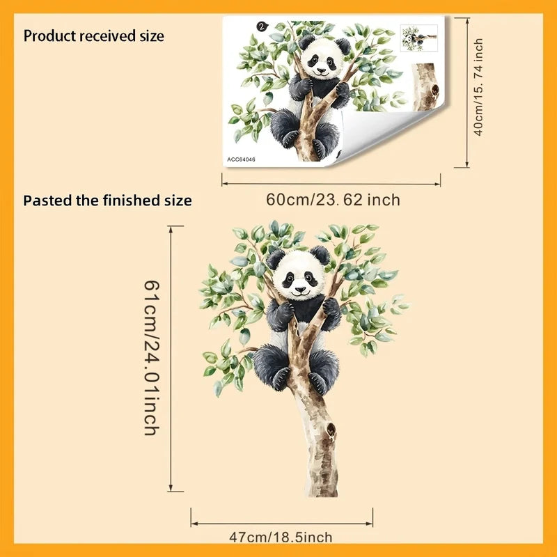 Animal Wall Stickers Panda Climbing Tree Decor for Living Room