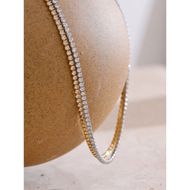 Luxury Cubic Zirconia Chain Necklace - Delicate Stainless Steel Jewelry for Women